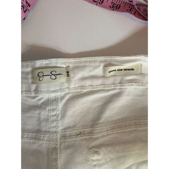 Jessica Simpson Adored Slim Bermuda Shorts Modest White Denim Jean Fray Hem 24W - Picture 13 of 16